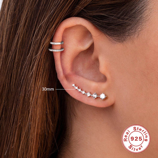 Aretes de Plata Esterlina S925 con 7 Diamantes Brillantes en Fila Simple