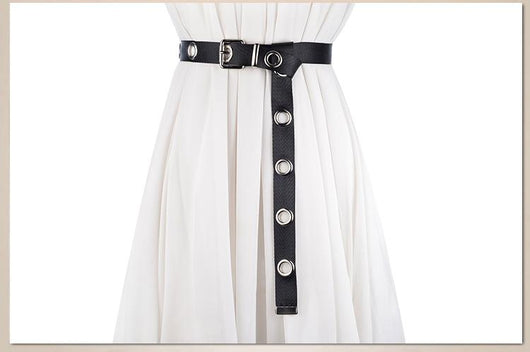 Black canvas belt with silver-tone metal eyelets and a pin buckle, designed to be tied. - Image 9