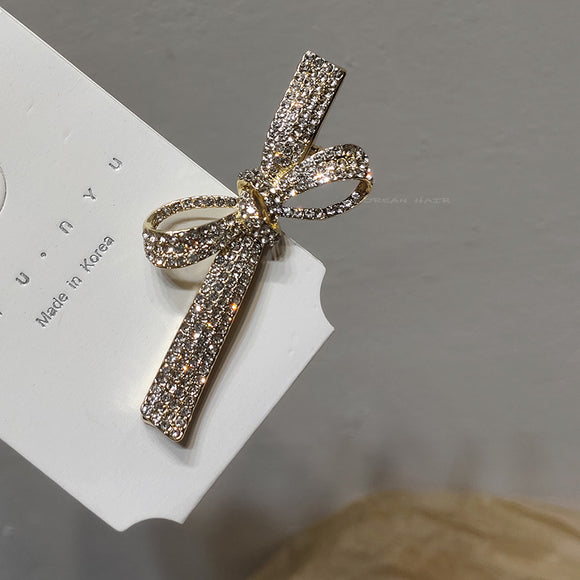 Pasador de Cabello Perla Diamante con Lazo Metálico