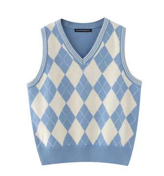 Chaleco Tejido Cuadros Diamante Estilo Preppy Retro Versátil - Image 18
