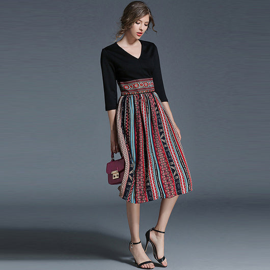 Vestido Retro de Cintura Alta con Bloques de Color y Detalles Bordados - Image 12