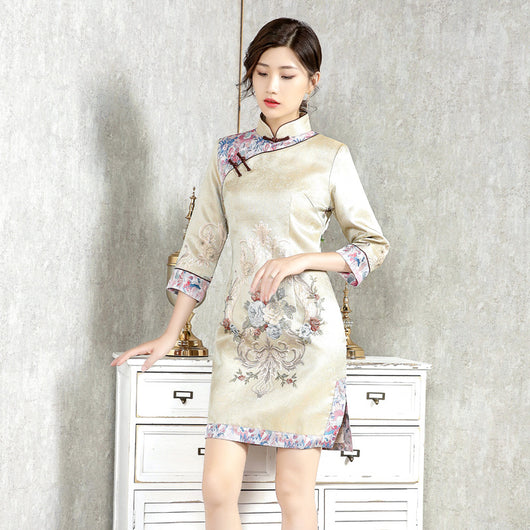 Vestido Retro Chino Bordado Primavera Otoño Estilo Joven - Image 9