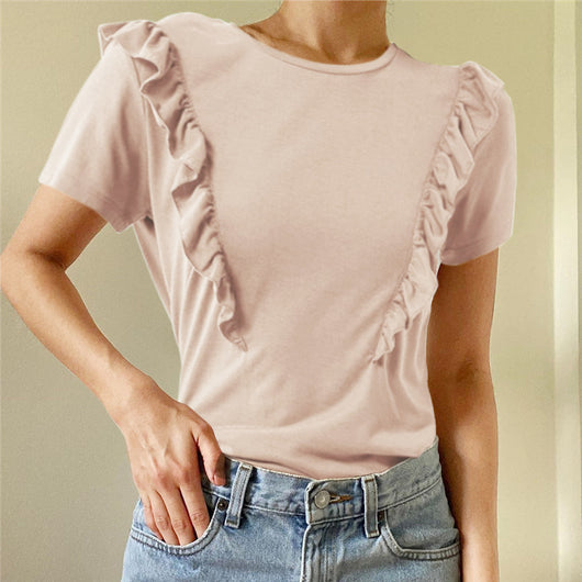 Playera Holgada Cuello Redondo Manga Corta Mujer Color Sólido - Image 7