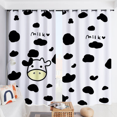 White curtain with a repeating pattern of black outline cartoon faces, featuring grommet top for easy hanging.