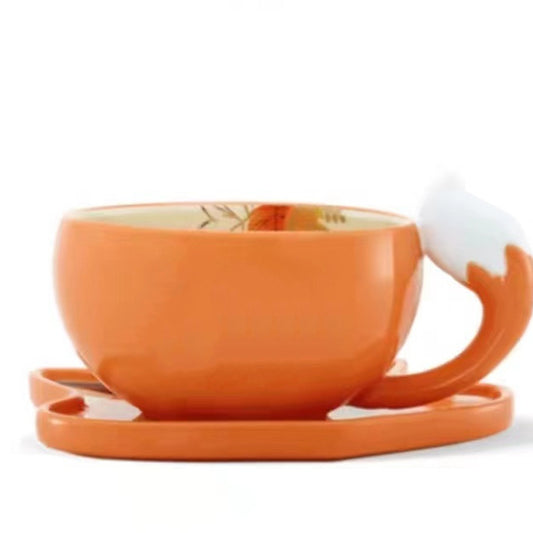 Juego de Taza y Plato con Diseño de Zorro Bosque Otoñal - Image 2