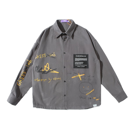 Camisa Casual Suelta con Estampado Graffiti - Ropa de Trabajo Versátil - Image 10