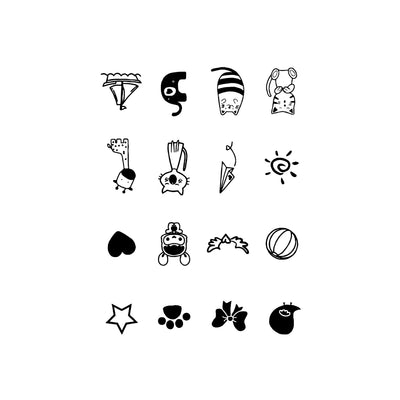 Sheet of 24 black outline doodle temporary tattoo stickers including a bow, heart, crown, sun, stars, and flowers. - Image 11