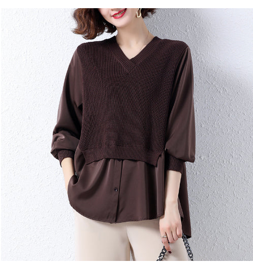 Blusa Mujer Cuello Fruncido Manga Larga Tono Oscuro - Image 6