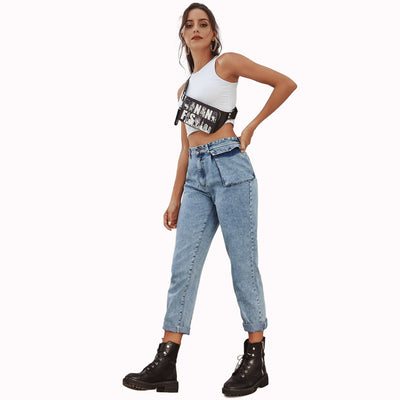 Pantalón Denim Cintura Alta con Bolsillos Cargo - Image 3