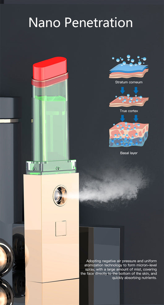 Two sleek black and gold nano spray water replenishing instruments on a dark, reflective surface. - Image 8