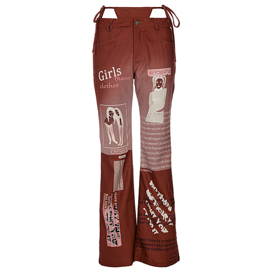 Pantalones Casuales Street Style con Diseño de Cordones y Letras Estampadas - Image 8