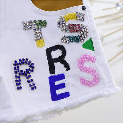 Shorts de Mezclilla Blanca Slim Fit con Detalles Diamantados - Image 3
