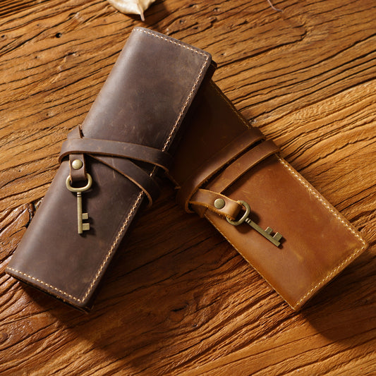 Estuche Organizador de Cuero Vintage con Cierre Enrollable