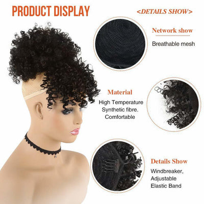 Extensión de Cabello Rizado con Flequillo y Moño Clip - Image 9