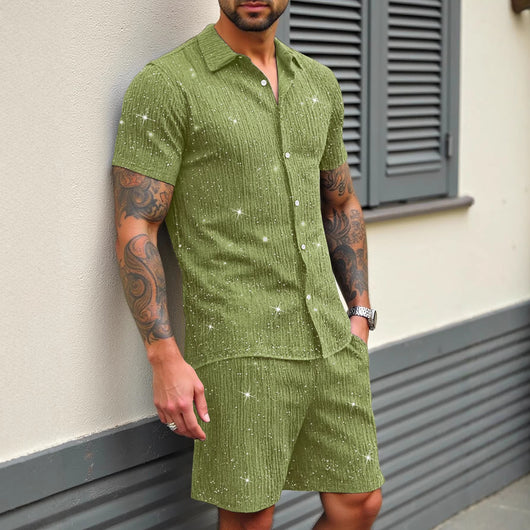 Conjunto de Camisa Brillante y Pantalón Corto para Hombre - Image 3