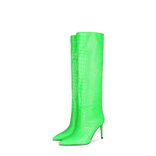 Tacones Altos Stiletto Punta Afilada Verde Fluorescente - Image 3