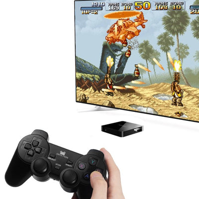 Black wireless Android gamepad with dual analog sticks, D-pad, and face buttons, shown with dimensions. - Image 6