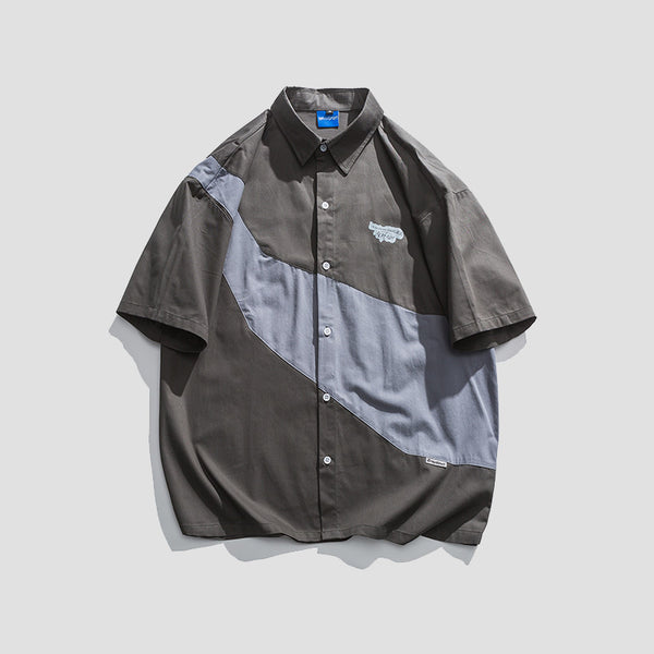 Camisa Retro Japonesa Casual de Manga Corta