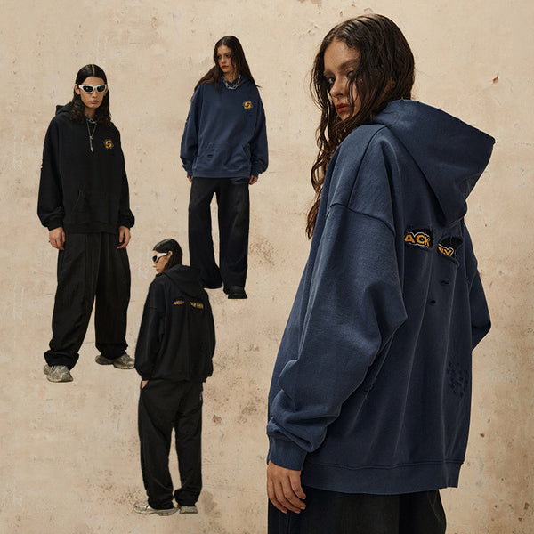 Sudadera Holgada con Diseño Desgastado - Estilo Casual Versátil
