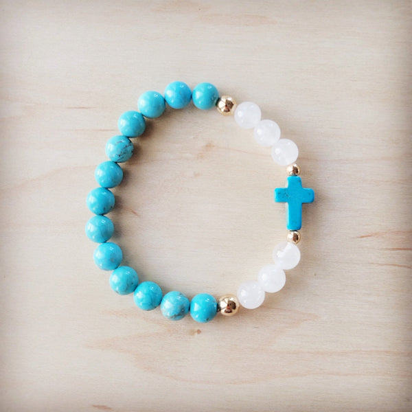 Natural Jade and Howlite Beaded Stretch Bracelet 806w