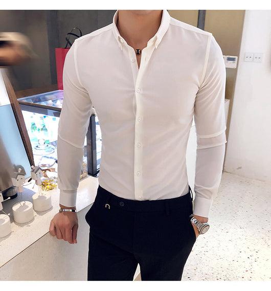 Camisa Manga Larga Estilo Gentleman Británico de Color Sólido - Image 19