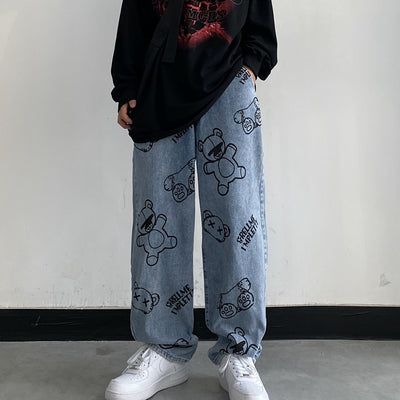 Pantalones Retro Estampado Caricatura Cintura Alta Ancho Cómodo - Image 3