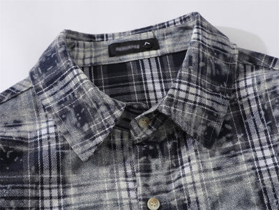 Camisa Manga Larga Cuadros Tie-Dye Vintage Hombre Estilo Retro - Image 12