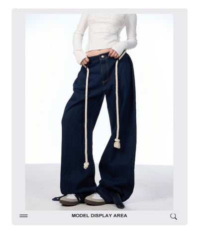Jeans Negros Lavados Rectos Ancho con Costuras Blancas - Image 8