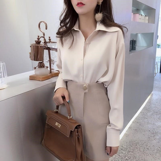 Camisa Suelta Retro Estilo Hong Kong Manga Larga Primavera Otoño