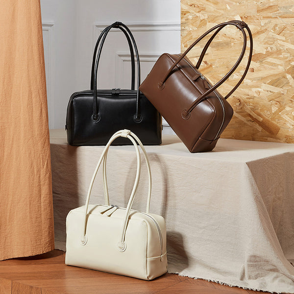 Bolso Boston de Cuero Genuino para Mujer - Portátil y Elegante