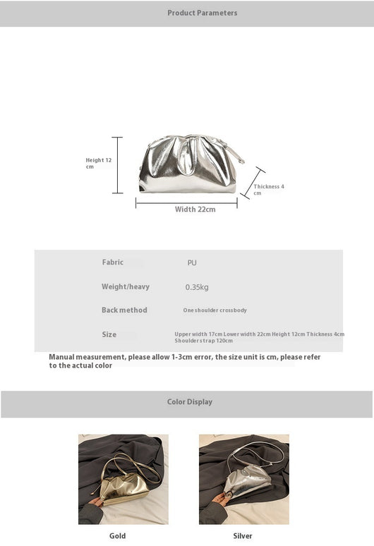 Bolso de Hombro Plateado con Textura Avanzada Estilo Dumpling - Image 8