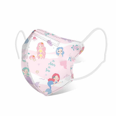 White children's 3D protective mask with a cartoon pattern of pink bears, blue cats, and trees, featuring ear loops. - Image 26