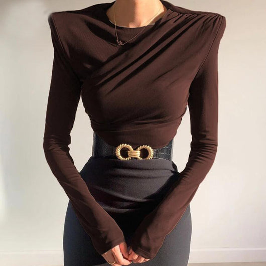 Blusa Plisada de Manga Larga con Hombreras - Top Elegante Efecto Ceñido - Image 2
