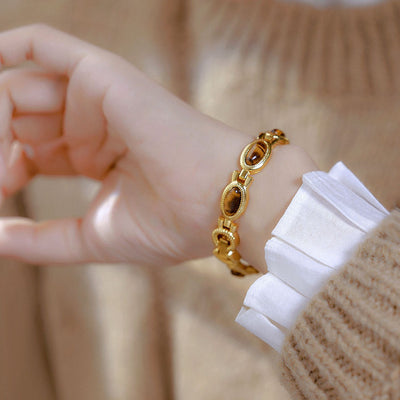 Reloj de Cadena Tigereye Dorado Retro BS Gold - Image 3
