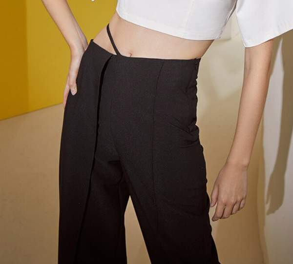 Pantalones de Cintura Alta con Pierna Ancha Irregular