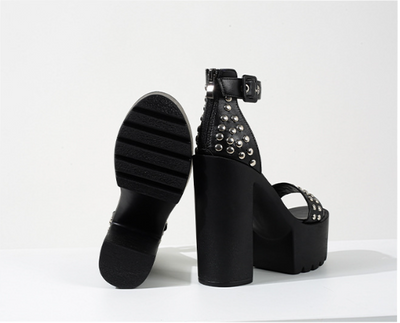 Sandalias Plataforma Tacón Alto Mujer Verano Remaches Talla Grande - Image 16
