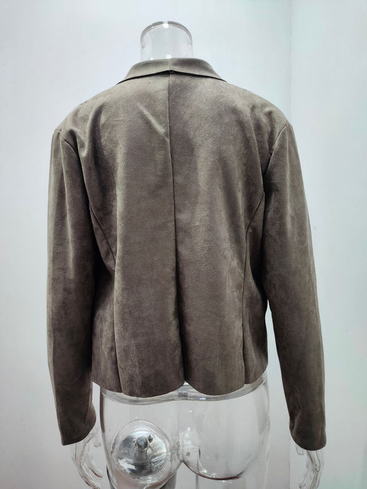 Chaqueta Casual de Terciopelo Gamuza Sintética con Solapa Temperamento - Image 20
