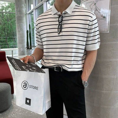 Playera de Algodón a Rayas para Hombre - Corte Relajado Verano - Image 9