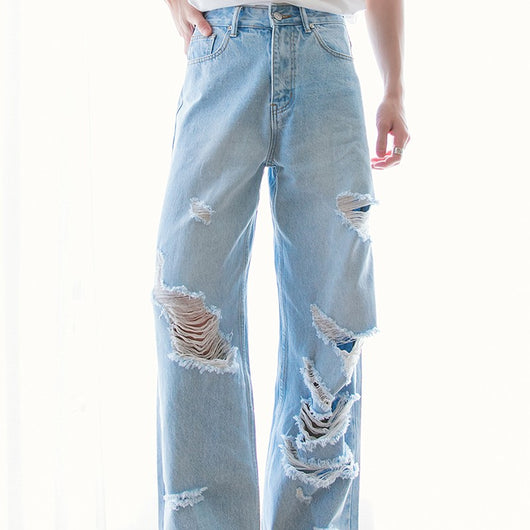 Jeans Rectos Holgados Estilo Retro Americano con Rotos - Casual Senior - Image 9