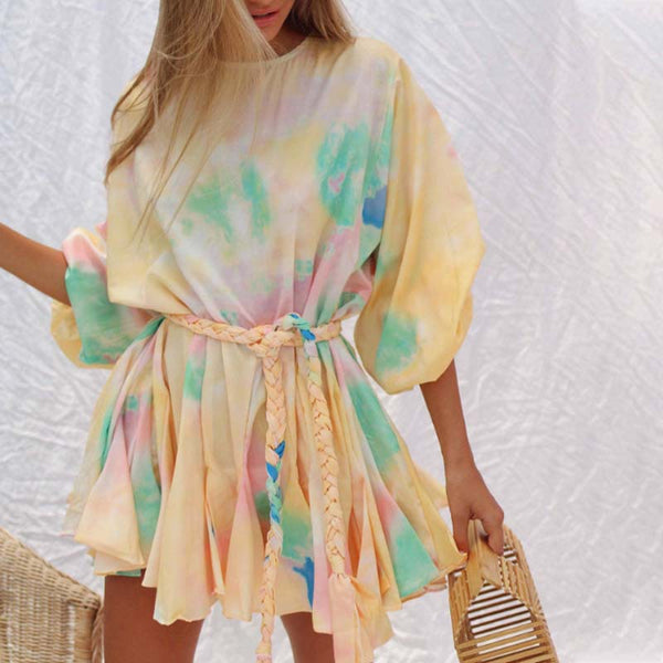 Vestido Tejido a Mano con Cuello Redondo, Mangas Farol y Estampado - Image 3