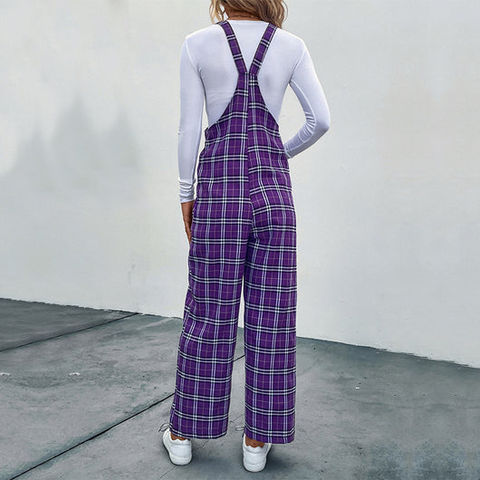 Jumpsuit Casual de Cuadros con Tirantes Finos para Mujer - Image 3