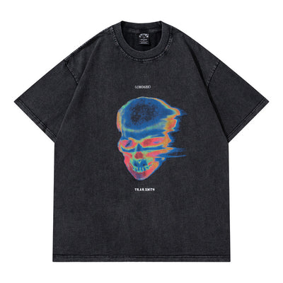 Camiseta Retro Suelta Estampado Calavera Abstracto para Hombre y Mujer - Image 9