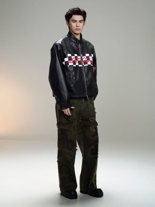 Chaqueta de Cuero Estilo Retro Americano con Detalles de Tartán - Image 41