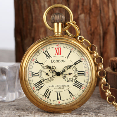 Reloj de Bolsillo Manual Grande con Números Romanos en Latón Descubierto - Image 2