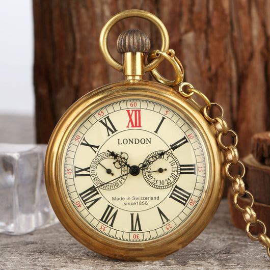 Reloj de Bolsillo Manual Grande con Números Romanos en Latón Descubierto - Image 2