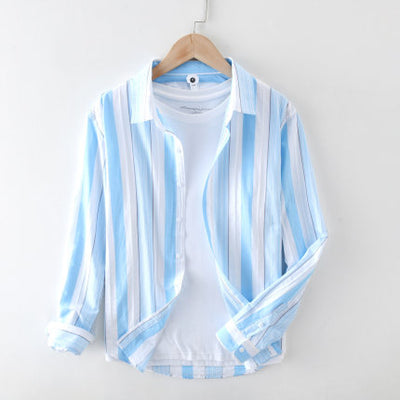 Camisa Casual de Manga Larga con Rayas Japonesas para Hombre - Image 7