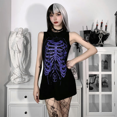 Vestido Mujer Estampado Calavera Cuello Redondo sin Mangas - Image 2