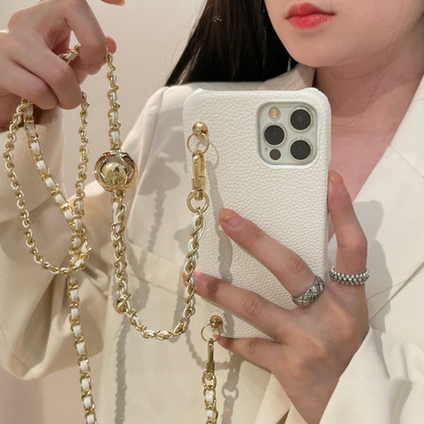 Funda para Celular con Patrón de Lichi Dorado y Respaldo Oblicuo - Image 4