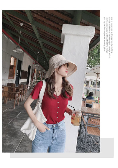 Conjunto Coreano Verano: Short Ajustado + Blusa Escote V - Image 29