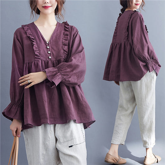 Blusa Suelta Manga Larga con Volantes Reductora para Mujer - Image 5
